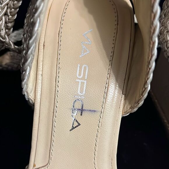 Via Spiga Jute & Wedge Gold Ankle Strap Sandals - Picture 7 of 10